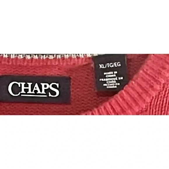 Chaps Ralph Lauren Red Long Sleeve Crew Neck Pullover Cotton Sweater Men’s XL - Picture 3 of 7